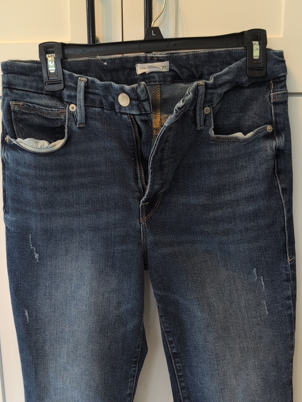 Good American Women's Mid Blue 10/30 Stretch Premium Denim Jeans, Straight Leg